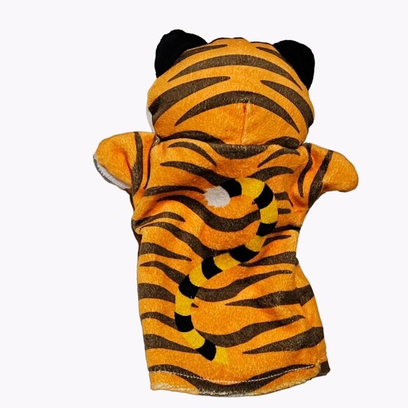 Tiger Hand Puppet 8 Inch Orange Striped Plush Stuffed Animal Toy Pretend Play - Picture 3 of 4